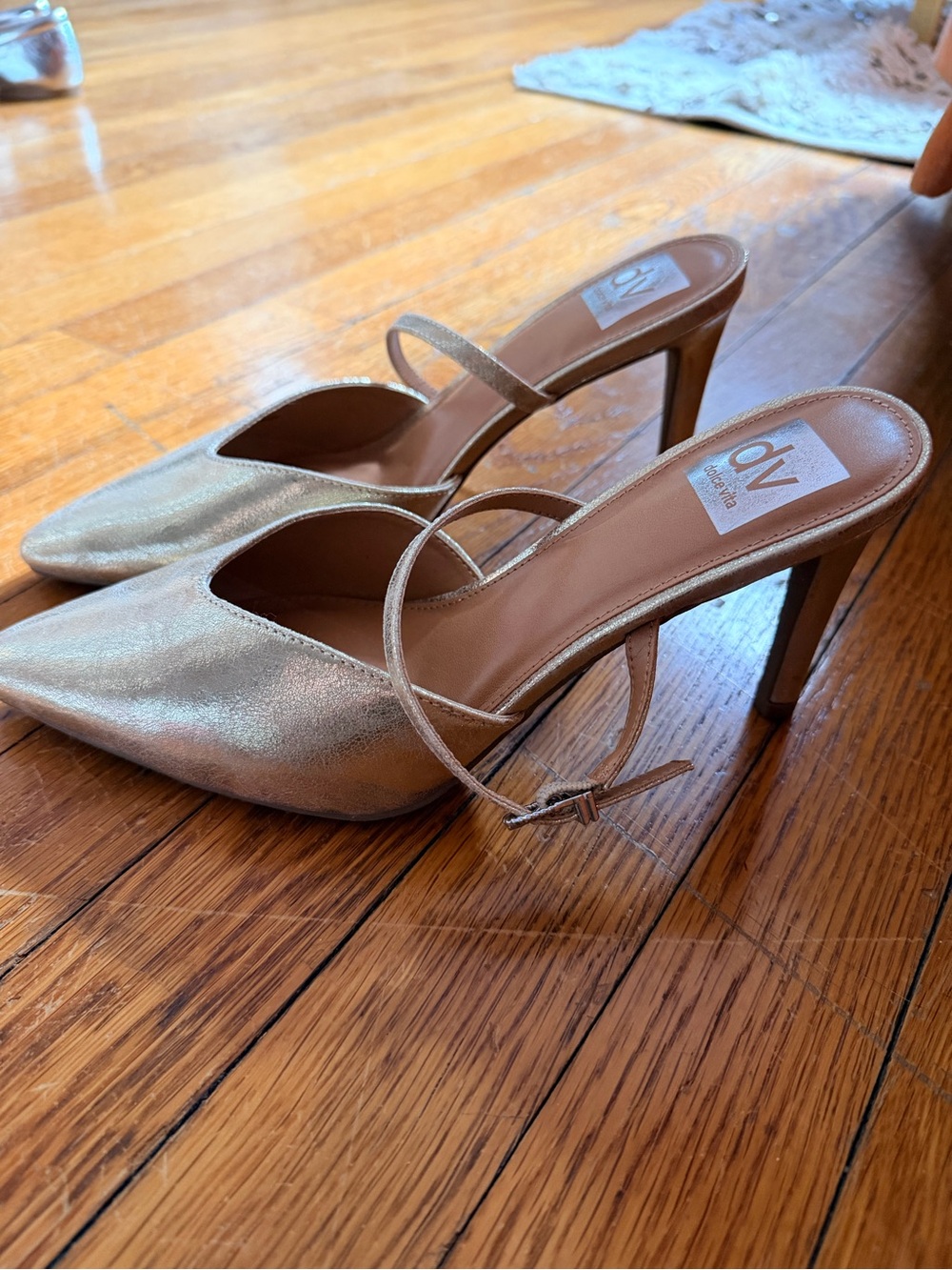 DV by Dolce Vita Metallic Gold Pointed-Toe Strap Heels